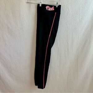 PINK Victoria's Secret Black Yoga Leggings w/PINK Logo Stripe Size: L